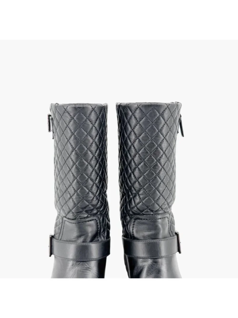 Chanel Quilted Moto Boots EU 37.5 US 6.5-7 Black Leather CC Biker Riding Calf